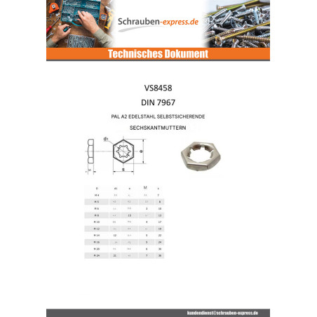 1 x Selbstsichernde Sechskant-Palmutter Edelstahl A2 M12