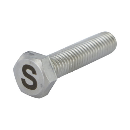 1 x Metallschrauben Sechskantkopf 8x35 Edelstahl A4 mit Buchstabengravur "S"