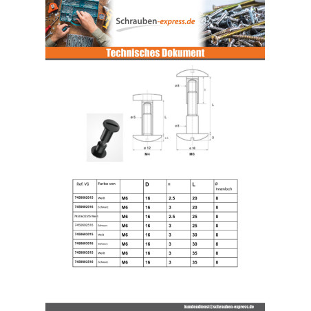 1 x Klemmschraube M4x25 Durchmesser Tube 5 schwarzes Nylon 2 stück Männlich weiblich