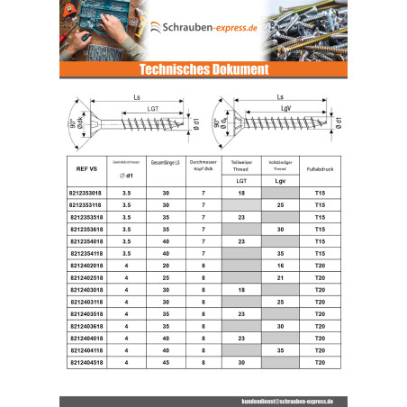 1 x Spax T-STAR MEHR Senkkopfschraube T20 Edelstahl A2 4,5 x 60 Gesamtgewinde