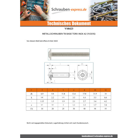 1 x Metallschrauben Flachkopf Kreuzschlitz mit Flansch T20 M4x25 Gesamtgewinde Edelstahl A2