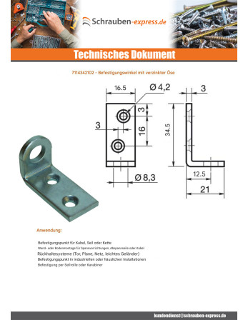 1 x Befestigungswinkel mit Öse 34,5 x 21 x 16,5...