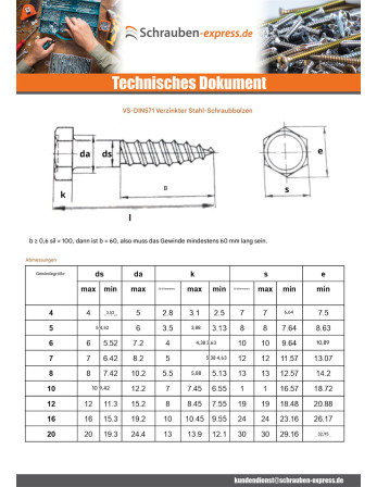 1 x Schlüsselschrauben Edelstahl A2 8x50