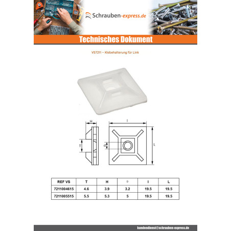 1 x Klebesockel für Kabelbinder 5,5