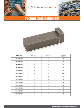 1 x Keil mit Absatz Rohstahl 10x8 Länge 40