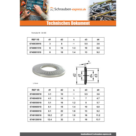 1 x Kontaktscheiben Edelstahl A4 M4x10x0,9 M