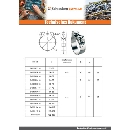 1 x Gelenkbolzenschelle für dicke und verstärkte Röhre Bandbreite 24 Durchmesser 113 für 121 W4/A