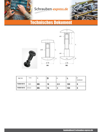1 x Klemmschraube M6x45 Durchmesser Tube 8...
