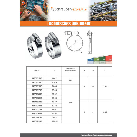 1 x Schlauchschelle perforiertes Band 13 Durchmesser 62 für 82 Edelstahl W4