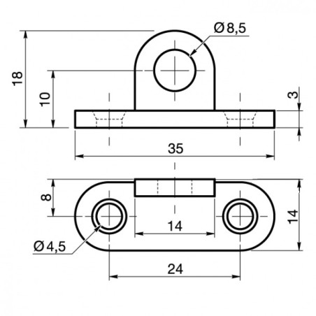 1 x Befestigungslasche mit Öse Durchmesser 9 mm Rohstahl