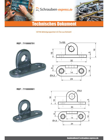 1 x Befestigungslasche mit Öse Durchmesser 9 mm...