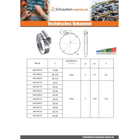 1 x Schlauchschelle versetzter Kopf unperforiertes Band mit 9 Durchmesser 40 für 60 Zinkstahl W1
