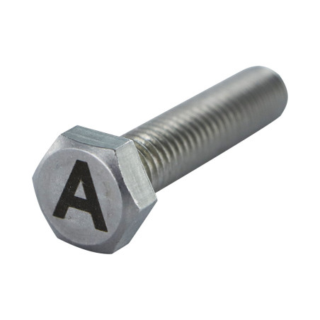 1 x Metallschrauben Sechskantkopf 8x35 Edelstahl A4 mit Buchstabengravur "HAT"