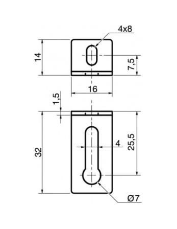 1 x Halterungen Einstellung 14x32x16 2 Löcher...