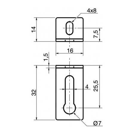 1 x Halterungen Einstellung 14x32x16 2 Löcher Verzinkt