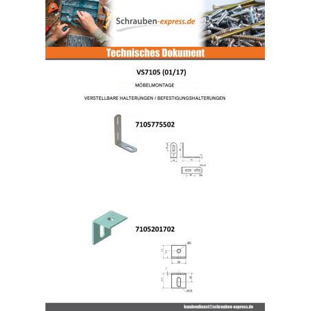 1 x Halterungen Einstellung 14x32x16 2 Löcher Verzinkt