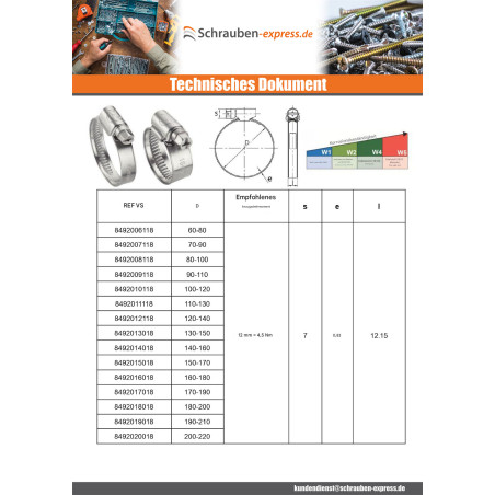 1 x Schlauchschelle unperforiertes Band mit 9 mm Durchmesser 120 für 140 Zinkstahl W1