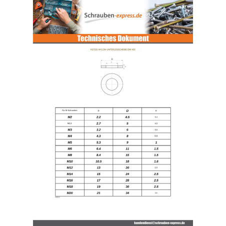 1 x Scheiben/Unterlegscheibe Flach natürlich nylon M20X34X3