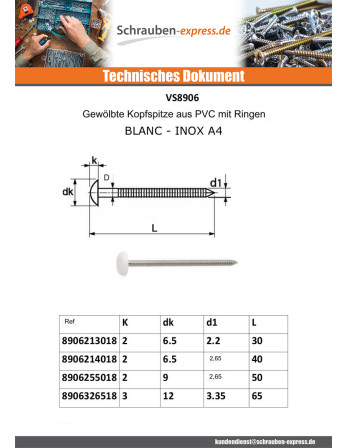 1 x Nagel GERINGT Kopf KUNSTSTOFF 2,1 x 30...