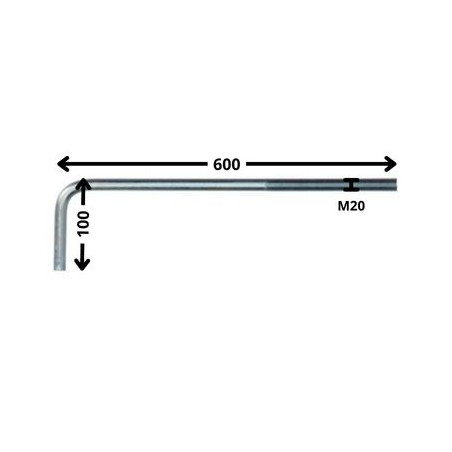 1 x Haken Metalle große Länge M20X600 Mit Gewinde 150 Verzinkt