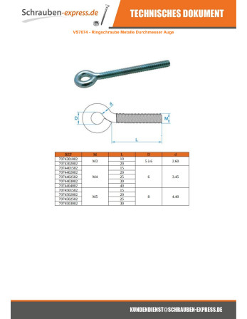 1 x Ringschraube Metalle M6X80 Durchmesser Auge...