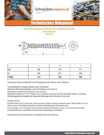 1 x Terrassenschrauben TEKOR Doppelgewinde...