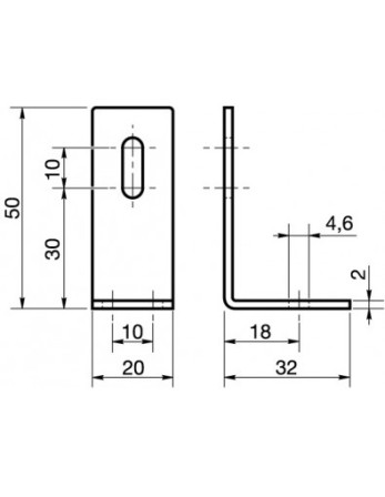 1 x Halterungen Einstellung 32x50x20 2 Löcher...