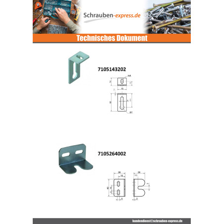1 x Halterungen Einstellung 32x50x20 2 Löcher Verzinkt