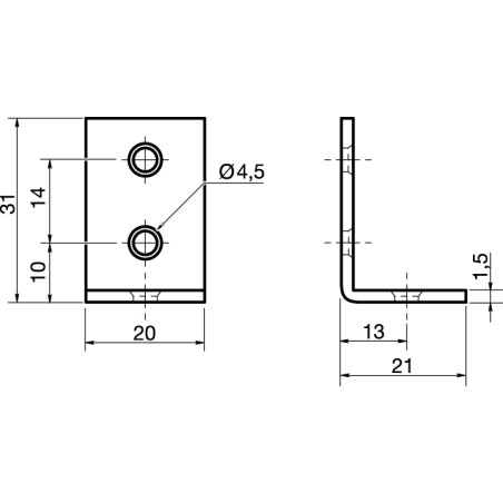 1 x Befestigungswinkel 31x20x21 Verzinkt