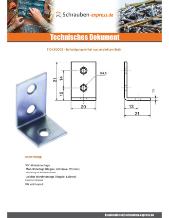 1 x Befestigungswinkel 31x20x21 Verzinkt
