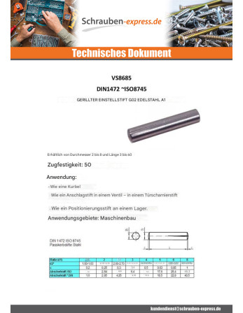 1 x Kerbstift G02 Edelstahl A1 8x40