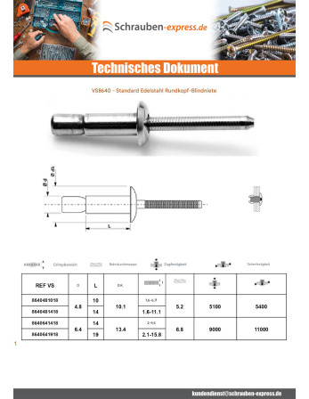 1 x Blindniet HIGHBOLT Standard-Rundkopf Voll...