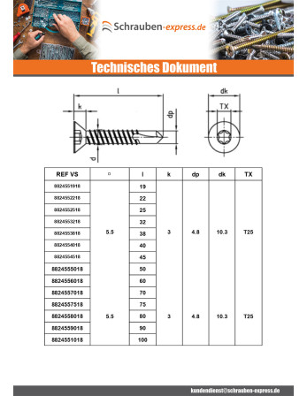 1 x Selbstbohrende Schrauben Senkkopfschraube...