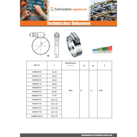 1 x Schlauchschelle perforiertes Band 13 Durchmesser 24 für 36 Edelstahl W2