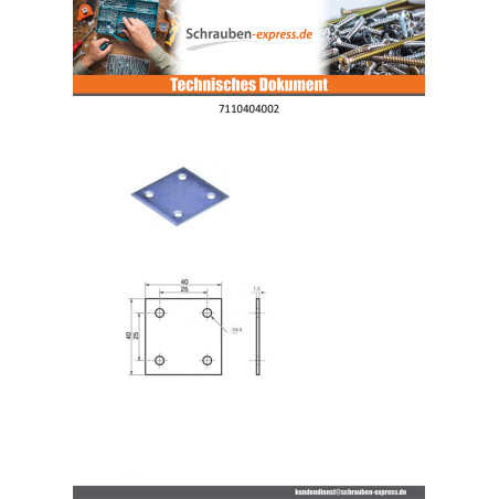 1 x Montageplatte MONTAGE Verzinkt 40x40