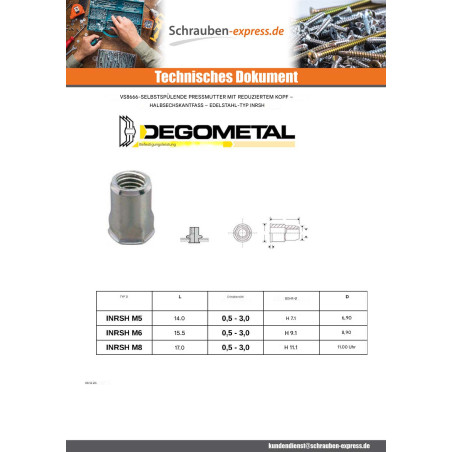 1 x Muttern Reduzierter Kopf SEMI Sechskant M6x15,5 INRSH IN