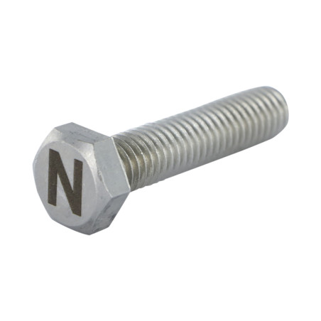 1 x Metallschrauben Sechskantkopf 8x35 Edelstahl A4 mit Buchstabengravur "N"