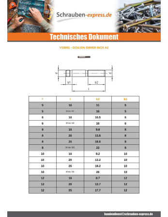 1 x Stiftschrauben ~1xDiameter Edelstahl A2...
