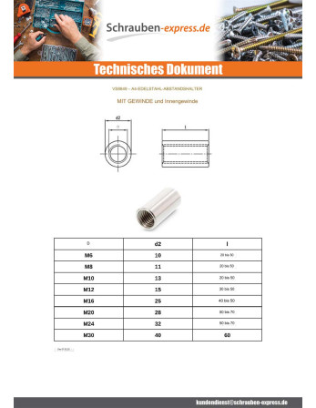 1 x Langmutter Zylindrisch Gebohrt M8X40...