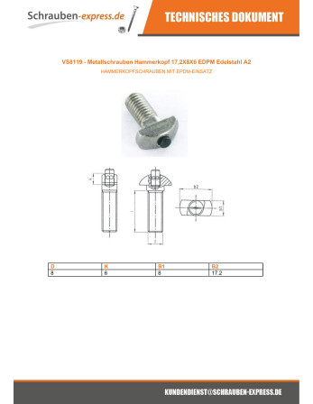 1 x Metallschrauben Hammerkopf 17,2 x 8 x 6...
