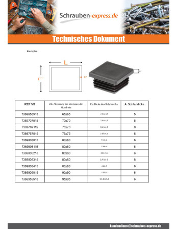 1 x Abdeckung für Vierkantrohr 15x15...