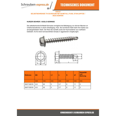 1 x Selbstbohrende Schrauben Bimetall Sechskantkopf Kreuzschlitz mit Flansch Bohrer langer 5,5 x 38