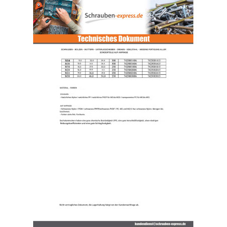 1 x Muttern natürlich nylon Sechskant M6