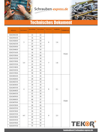 1 x Spanplattenschrauben TEKOR Edelstahl A2...