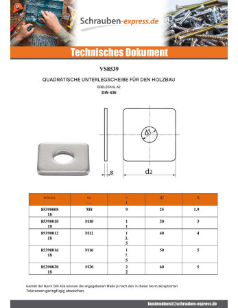 1 x Quadratische Scheibe für Holzbau M10...