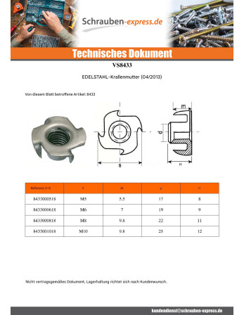 1 x Einschlagmuttern Edelstahl A2 M8