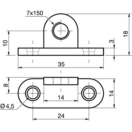1 x Befestigungslasche mit Öse Durchmesser 7 mm Rohstahl