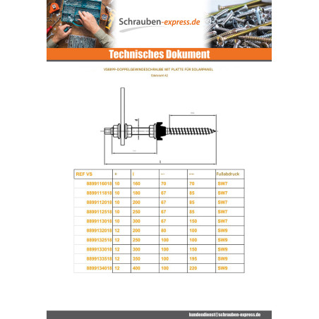 1 x Stockschrauben mit Adapterblech Mit Montageplatte 12x300 Edelstahl A2