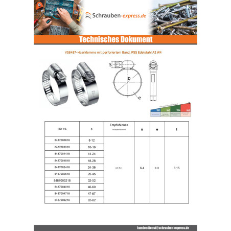 1 x Schlauchschelle perforiertes Band 13 Durchmesser 24 für 36 Edelstahl W4