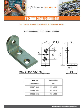 1 x Befestigungswinkel Loch Gebohrt M8X150...